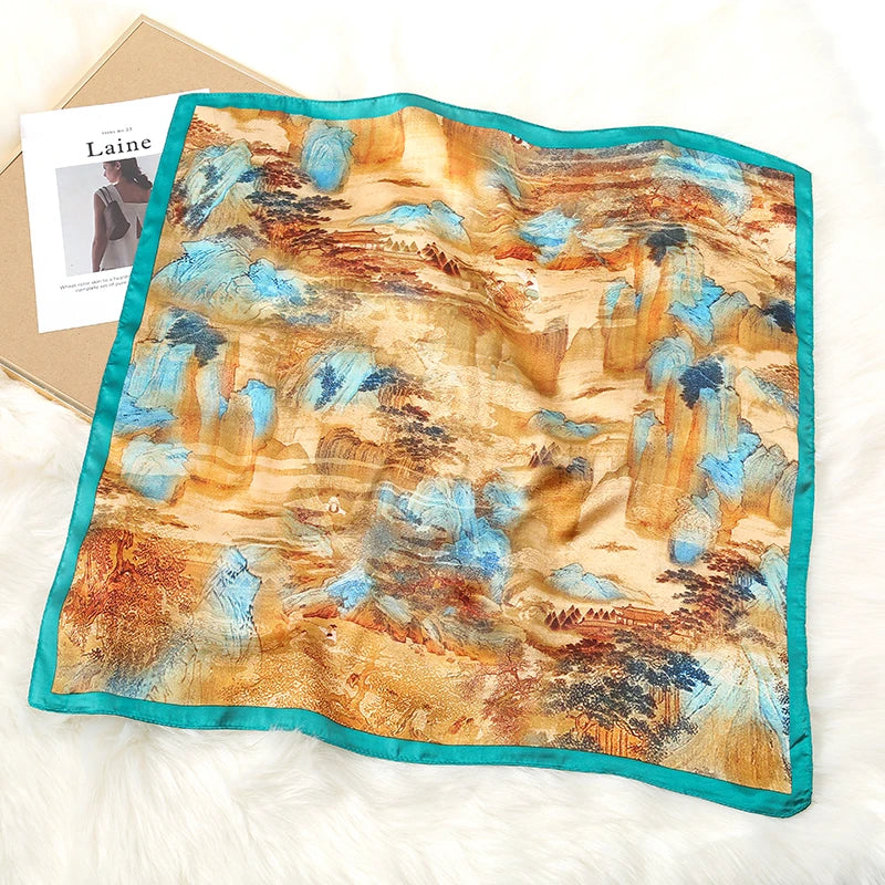 Luxury Print Satin Silk Square Scarf for Women Hijab Shawl & Elegant Wrap Accessory