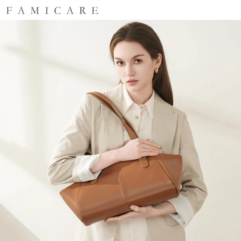 Luxury 100% Genuine Cowhide Leather Tote Bucket Bag