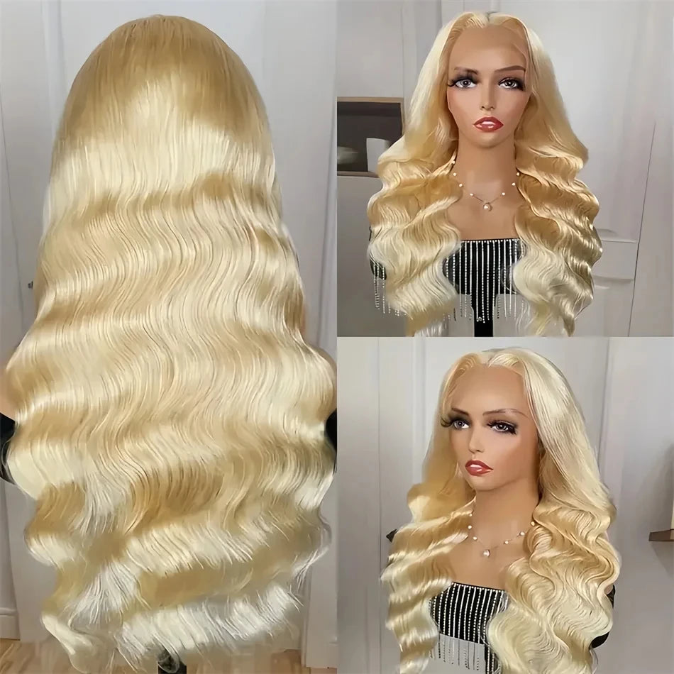 13x4 Lace Front Wig 613 Blond Body Wave Brazilian Human Hair 220 Density Pre- Plucked