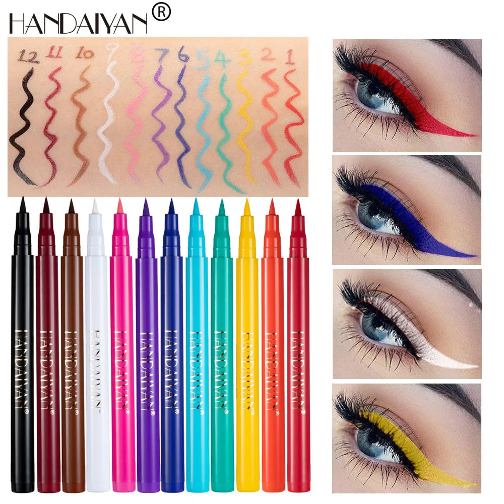 12- Color Waterproof Liquid Eyeliner Set - Vibrant Eye Makeup Pencils