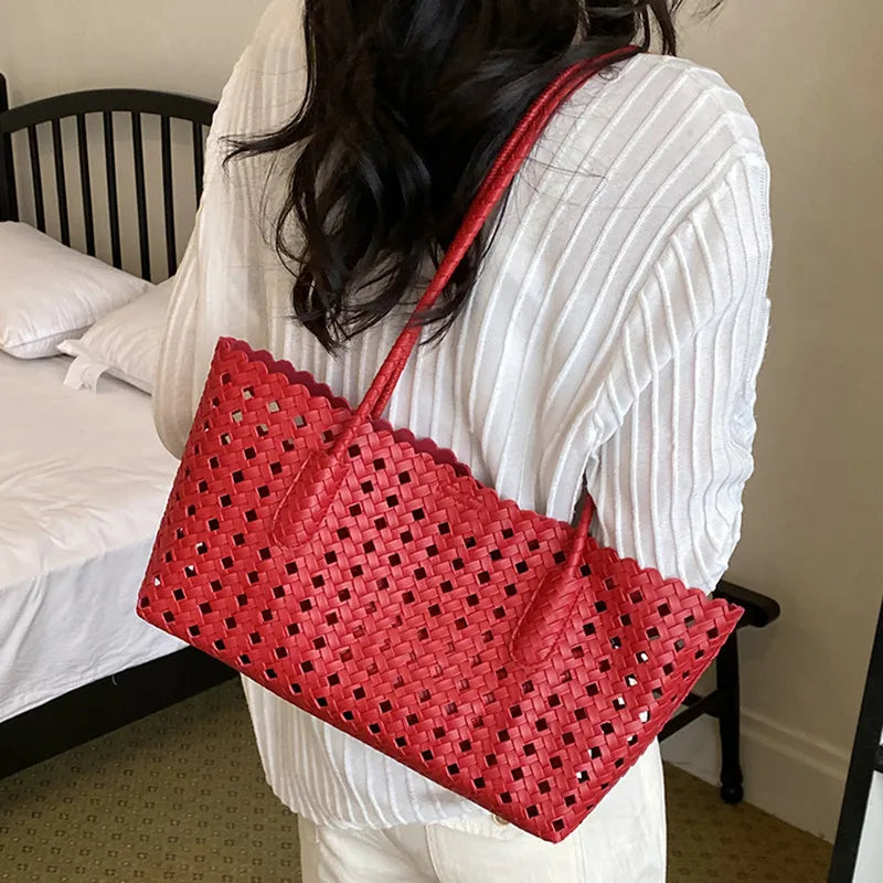 Women's Woven Shoulder Bag - Luxury Designer Tote Purse Handbag