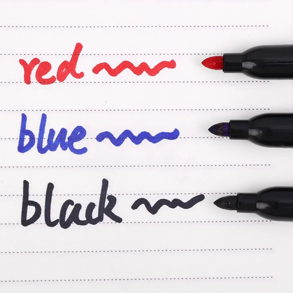Permanent Maker Pen Set-Waterproof Drawing Markers in Black, Blue & Red