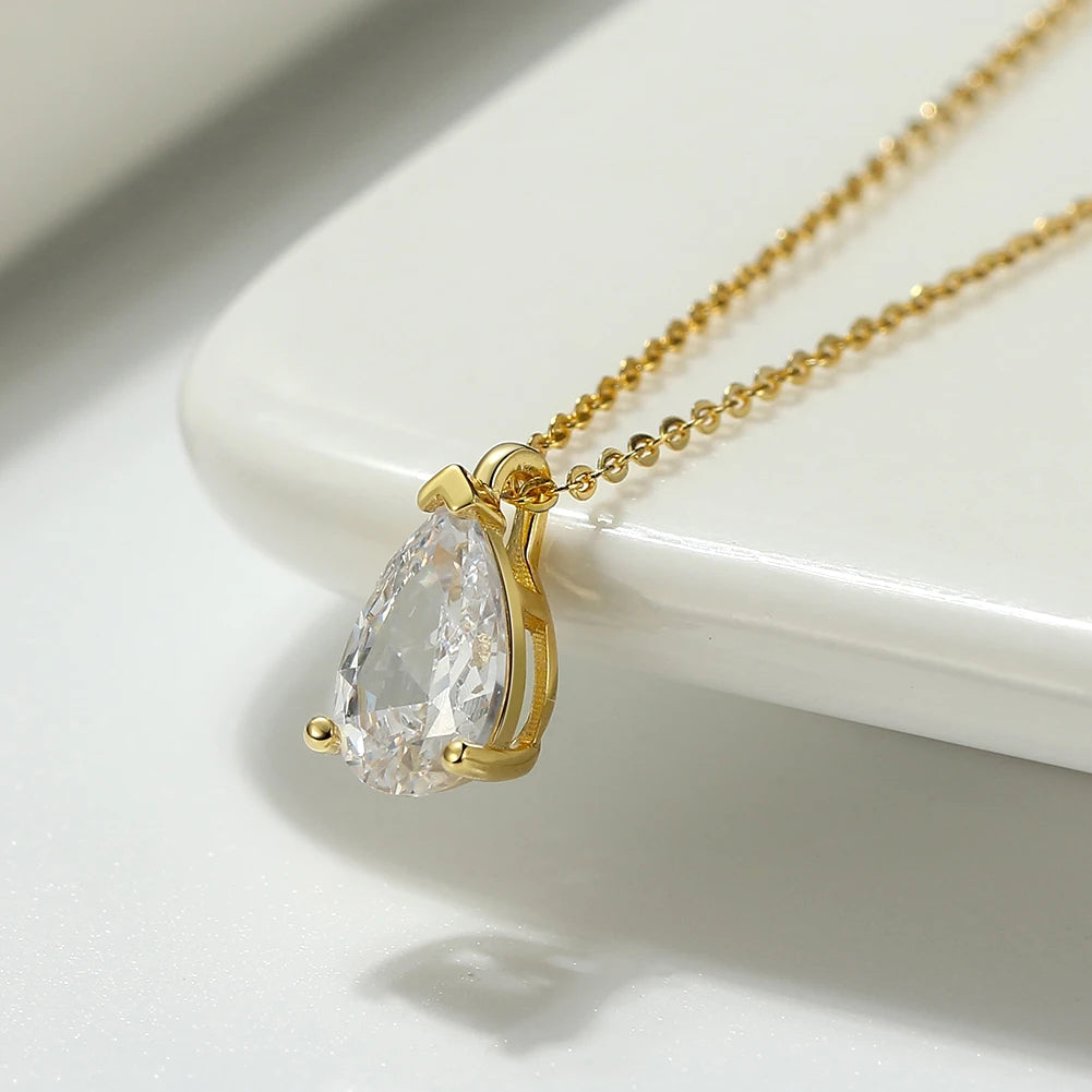 925 Sterling Silver Princess Cut Solitaire Necklace Cubic Zirconia Pendant