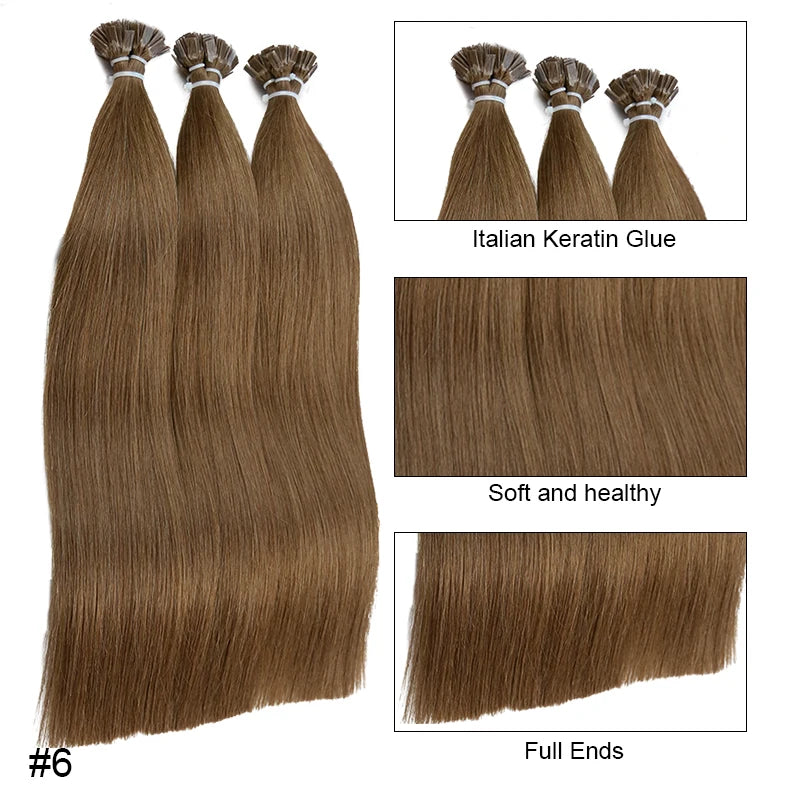 Straight Human Hair Extensions - Fusion Flat Tip Keratin Bond Natural Hair