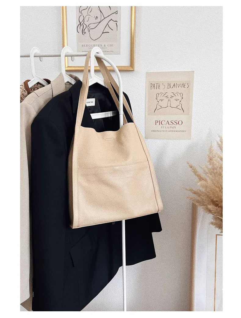 Luxury 100% Genuine Cowhide Leather Tote Bucket Bag