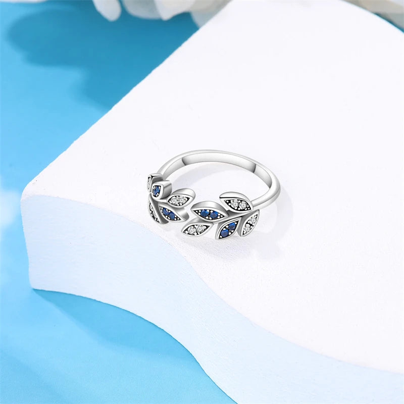 925 Sterling Sliver Blue Zircon Leaf Ring