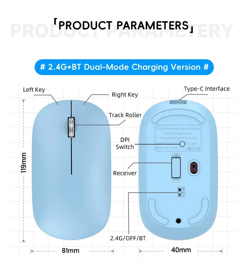 Wireless Mouse Type -C Charging - Silent Click Portable Ergonomic Computer Mouse