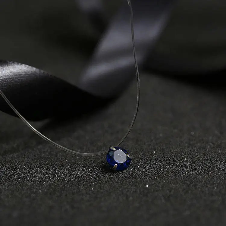 Crystal Zircon Water Drop Pendant Necklace - Invisible Chain Choker for Women