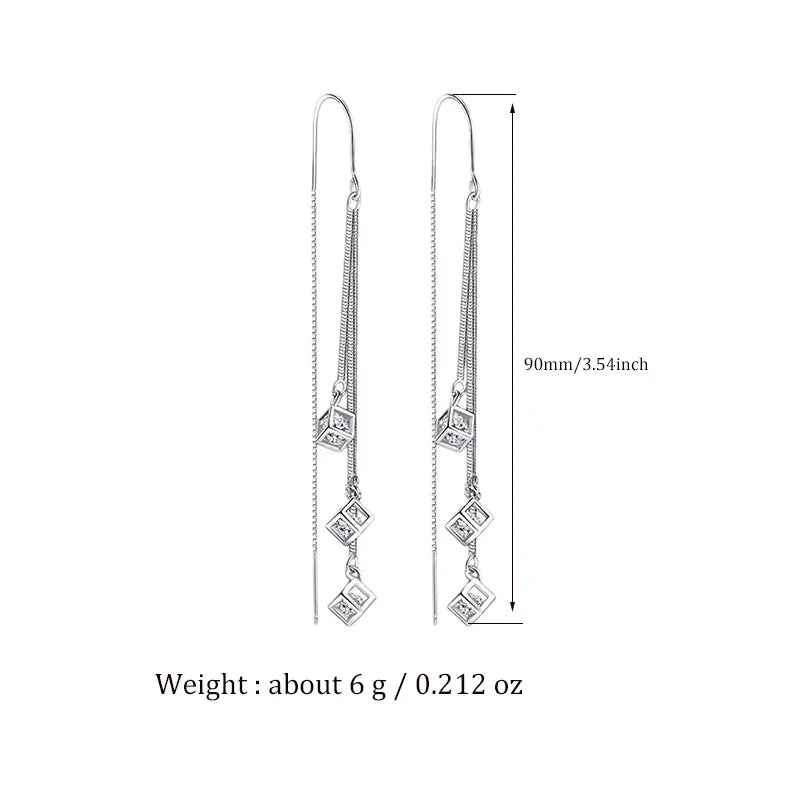Crstal Zirconia Square Tassel Drop Earrings