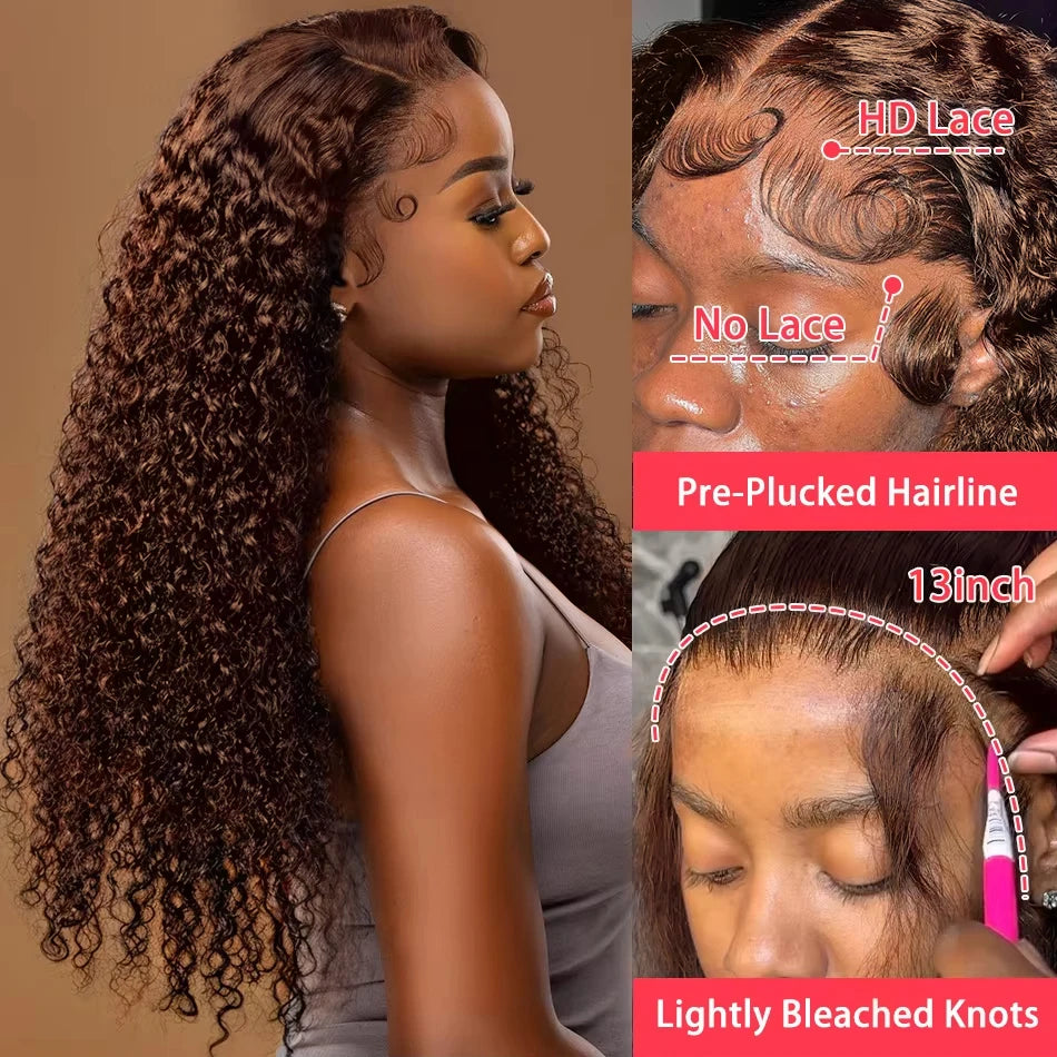 Chocolate Brown Deep Wave Lace Front Wig- 13x6 Frontal & 4x4 Closure 20-40 Inch