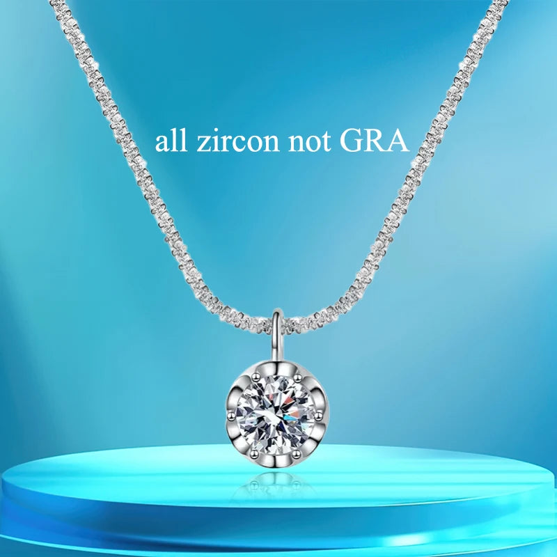 925 Sterling Silver VVSI Moissanite Crown Pendant Necklace GRA Certified