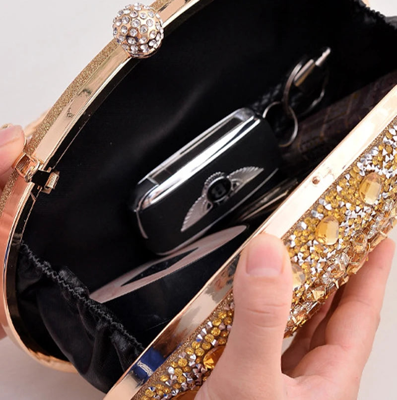 Gold Round Bag Luxury Brand Rhinestone Clutch Bags for Women