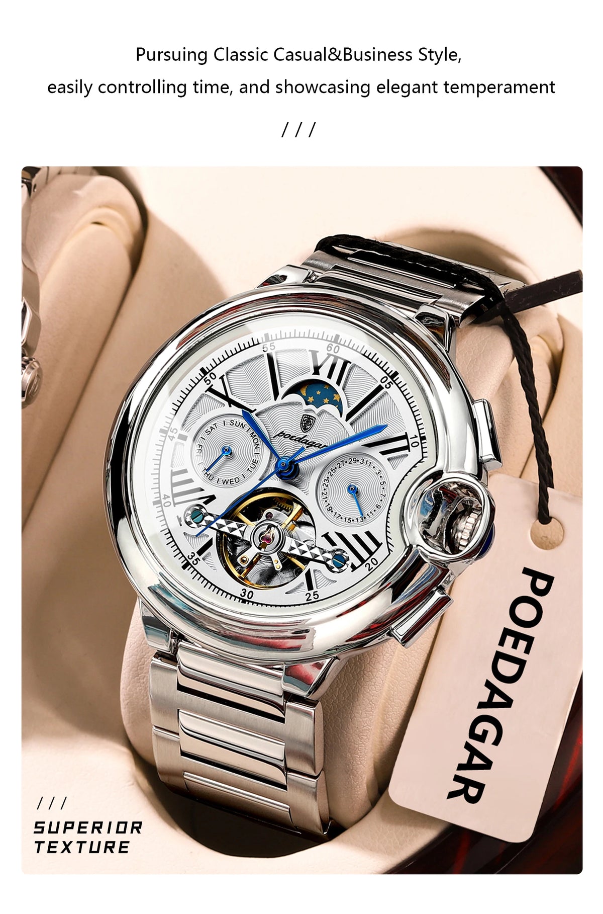 POEDAGAR 1413 Men's Automatic Watch with Day & Date Display