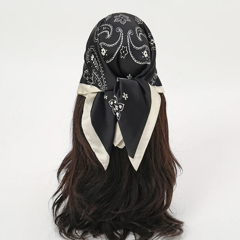 Luxury Print Satin Silk Square Scarf for Women Hijab Shawl & Elegant Wrap Accessory