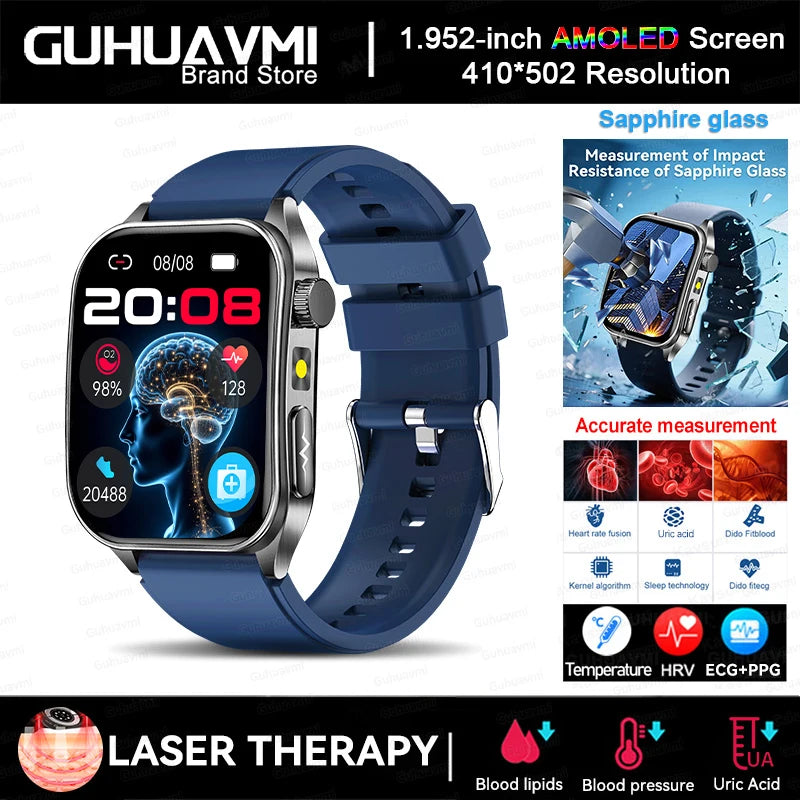2025 Nursing Grade Laser Therapy Smartwatch- ECG PPG Blood Pressure Uric Acid Monitor