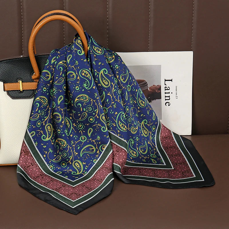 Luxury Print Satin Silk Square Scarf for Women Hijab Shawl & Elegant Wrap Accessory