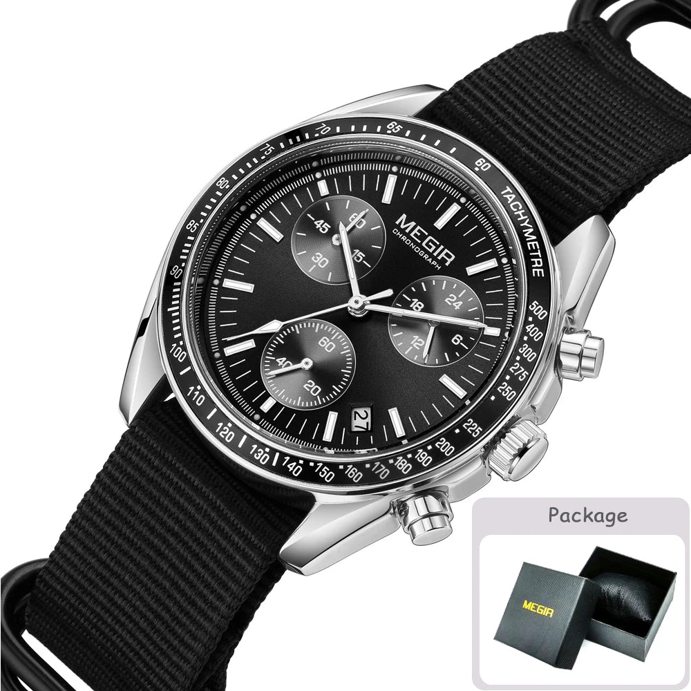 MEGIR Men's Luxury Sport Watch Chronograph Quartz Canvas Wristwatch