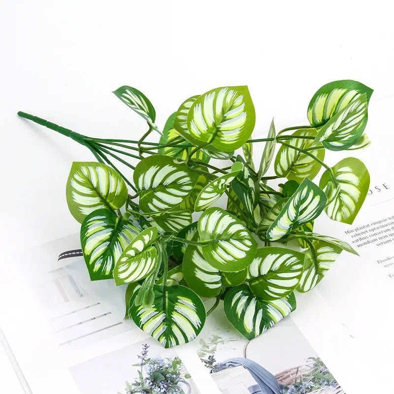 Artificial Silk Tortoiseshell Leaf Plant - Realistic Taro Dieffenbachia Fale Greenery for Home Decor