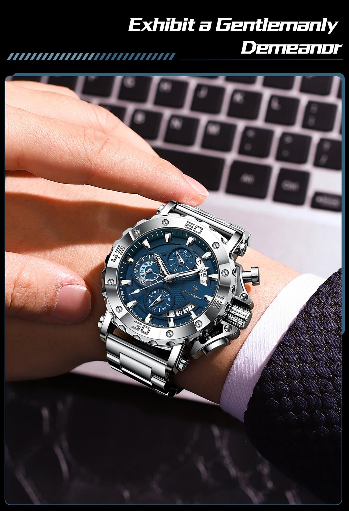 POEDAGAR 892 Men's Stainless Steel Quartz Watch