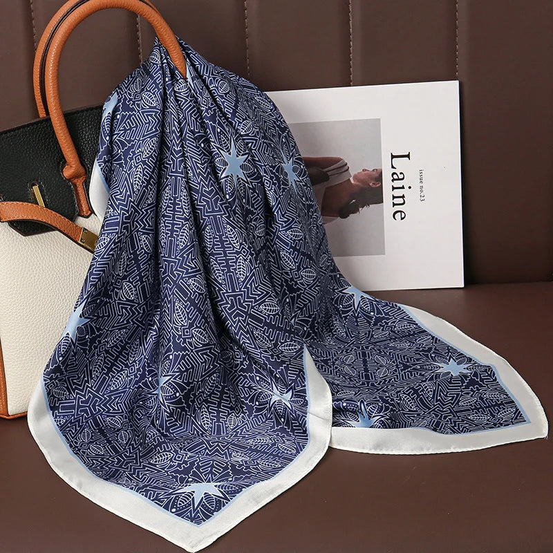 Luxury Print Satin Silk Square Scarf for Women Hijab Shawl & Elegant Wrap Accessory
