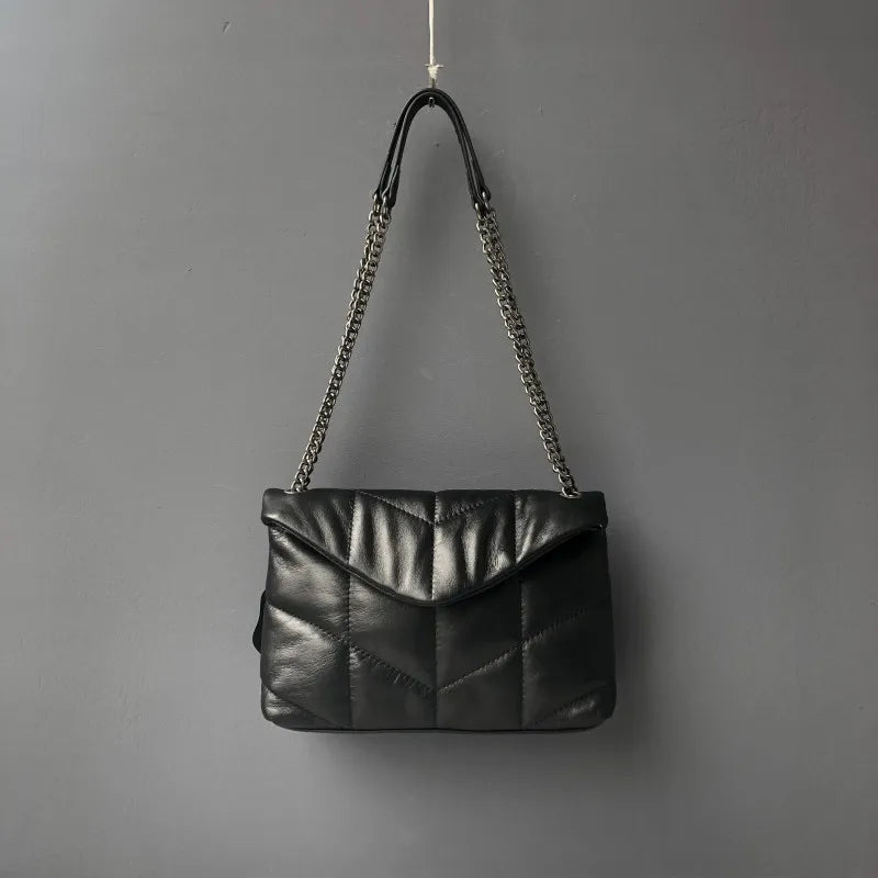 Women's Elegant Sheepskin Chain Bag- Designer Leather Messenger Handbag