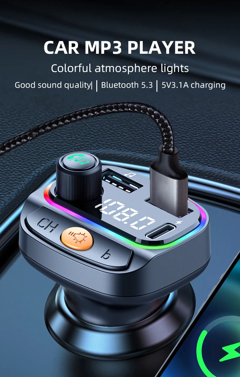 Car Bluetooth 5.3 M Transmitter - Wireless MP3 Player with Type - C Quick Charge Adapter