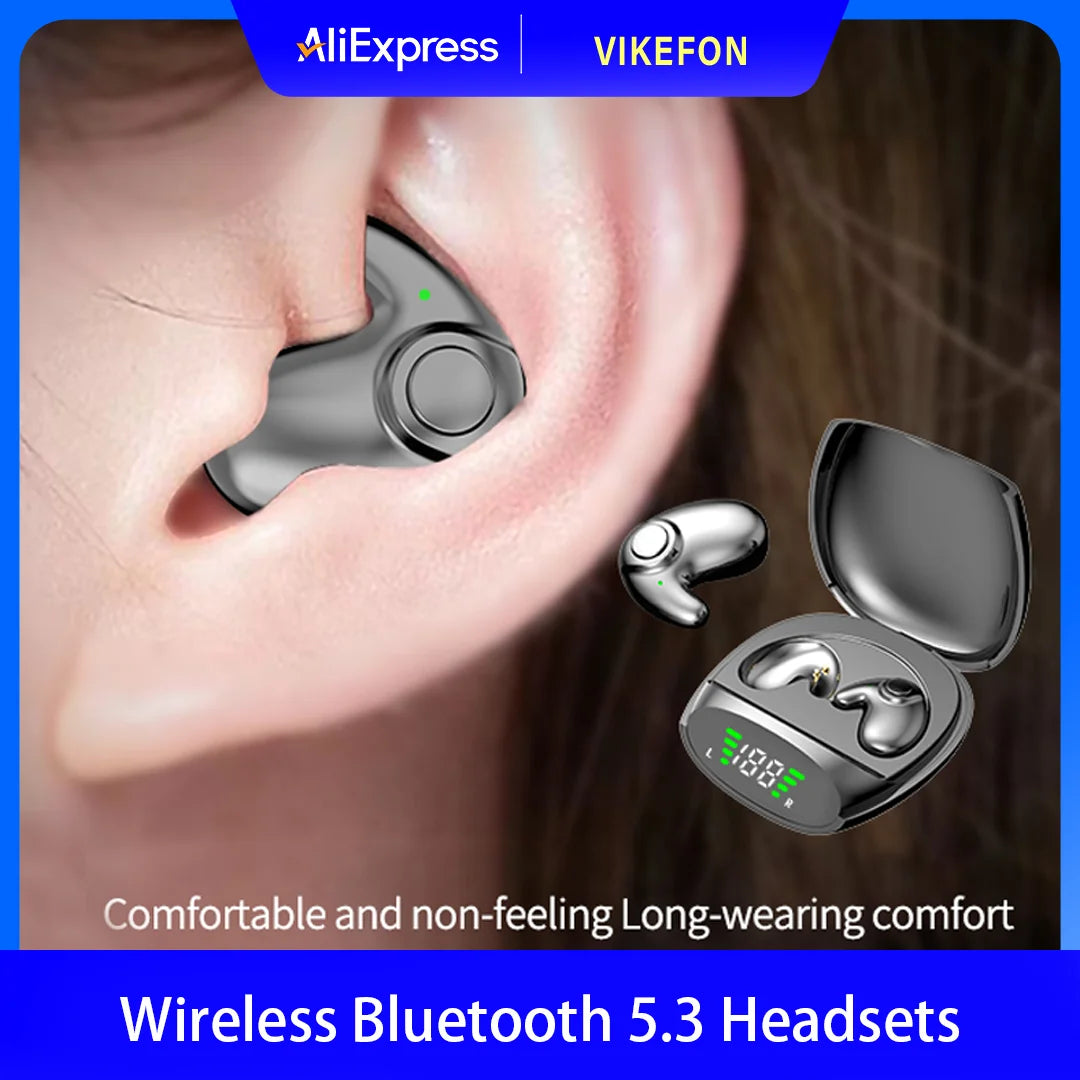 Wireless Bluetooth 5.3 Sleep & Sport Earbuds Waterproof Noise Cancelling Mini Headphones