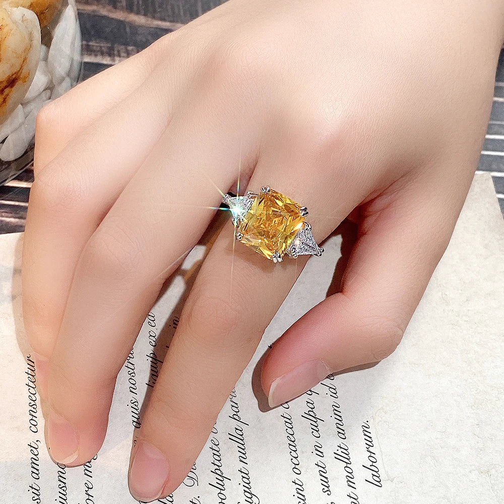 Geometric Yellow Cubic Zirconia Gold Ring