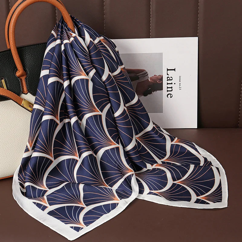 Luxury Print Satin Silk Square Scarf for Women Hijab Shawl & Elegant Wrap Accessory