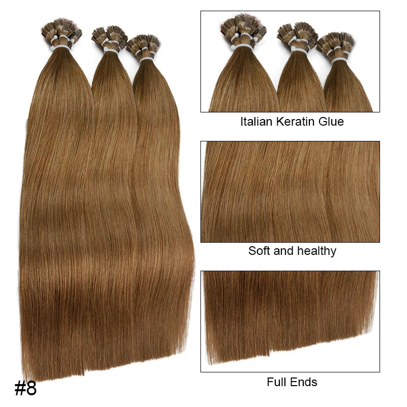 Straight Human Hair Extensions - Fusion Flat Tip Keratin Bond Natural Hair