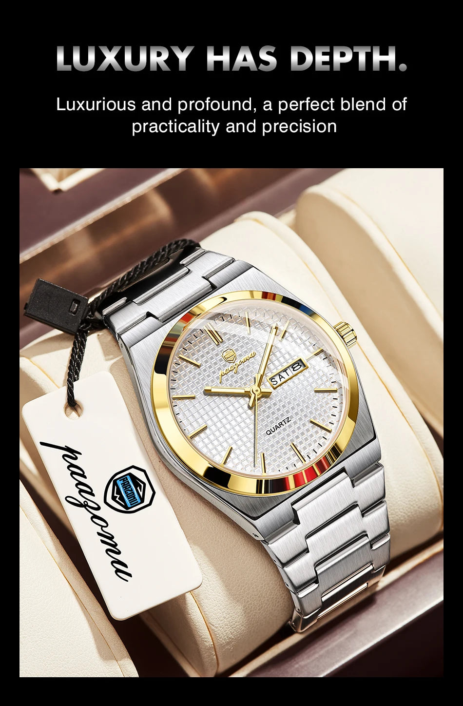 PAAZOMU Luxury Men's Chronograph Watch - Luminous, Waterproof, Dat Display