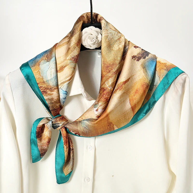 Luxury Print Satin Silk Square Scarf for Women Hijab Shawl & Elegant Wrap Accessory