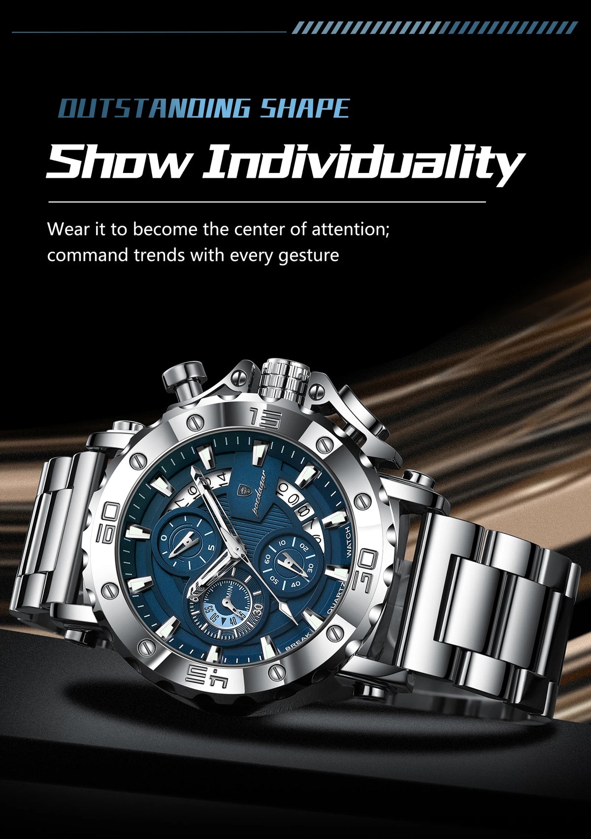 POEDAGAR 892 Men's Stainless Steel Quartz Watch