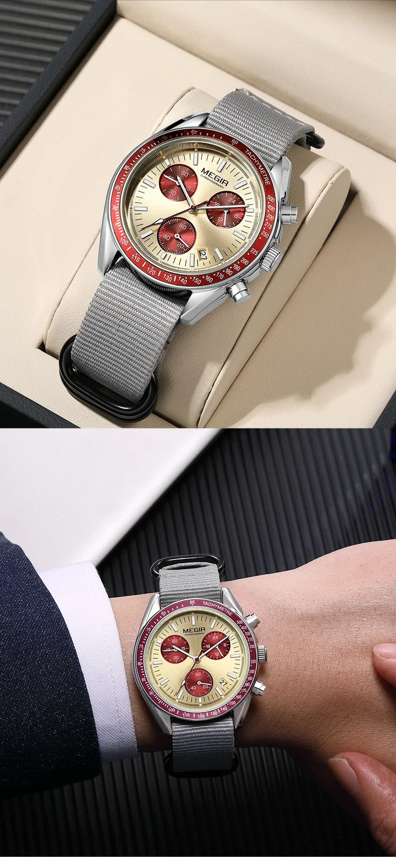 MEGIR Men's Luxury Sport Watch Chronograph Quartz Canvas Wristwatch