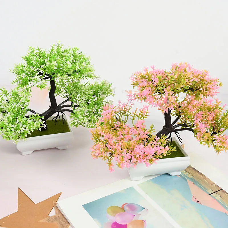 Artificial Bonsai Tree with Flower-Fake Potted Plant for Home Room & Garden Decoration