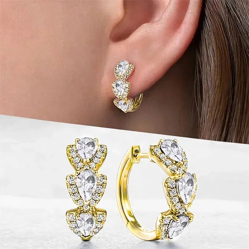 Blue Zircon Waterdrop Hoop Earrings