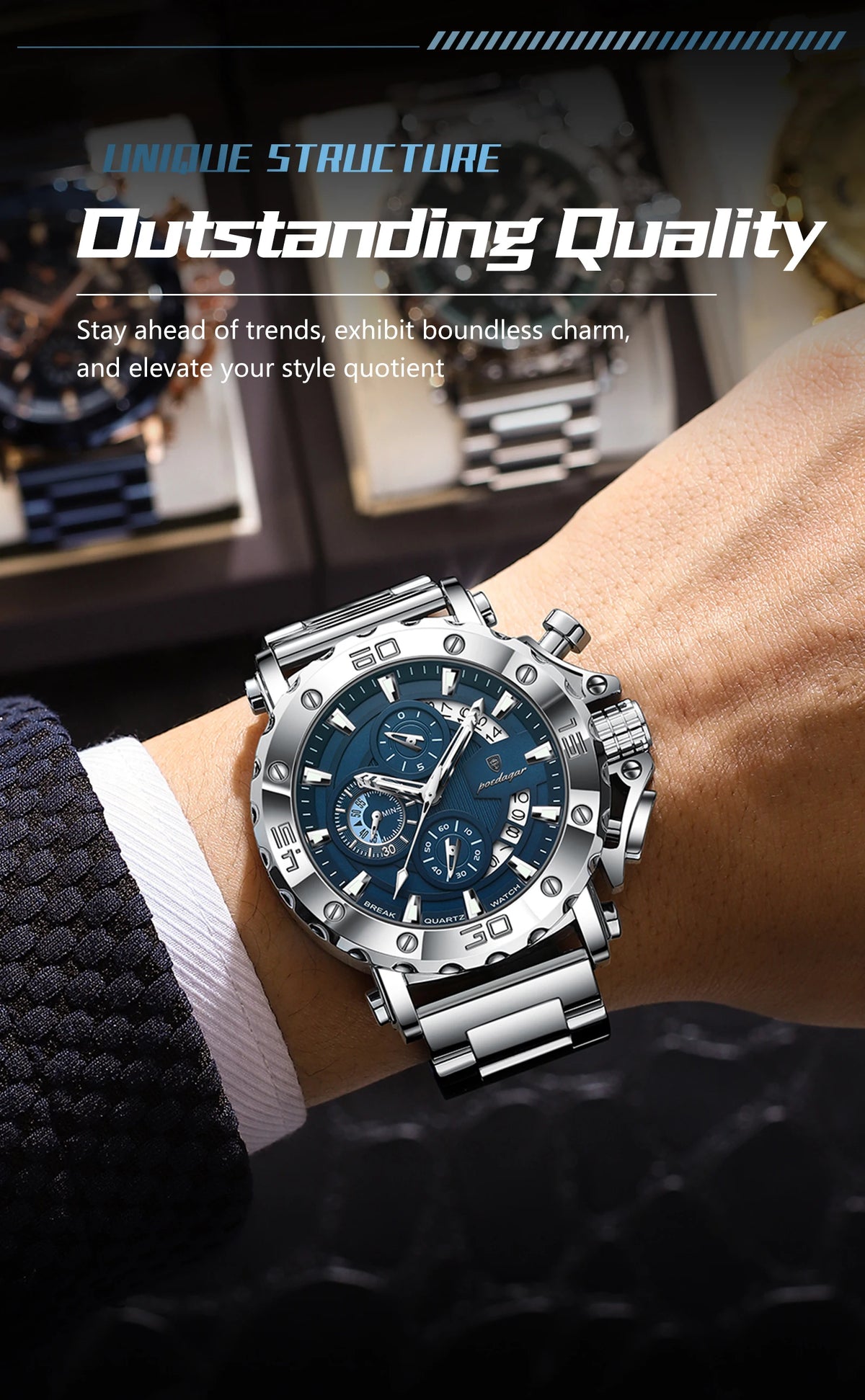POEDAGAR 892 Men's Stainless Steel Quartz Watch