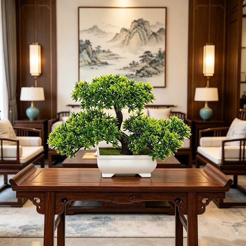 Artificial Bonsai with Faux Flowers Potted Fake Plant for Home, Wadding & Housewarmings Decor
