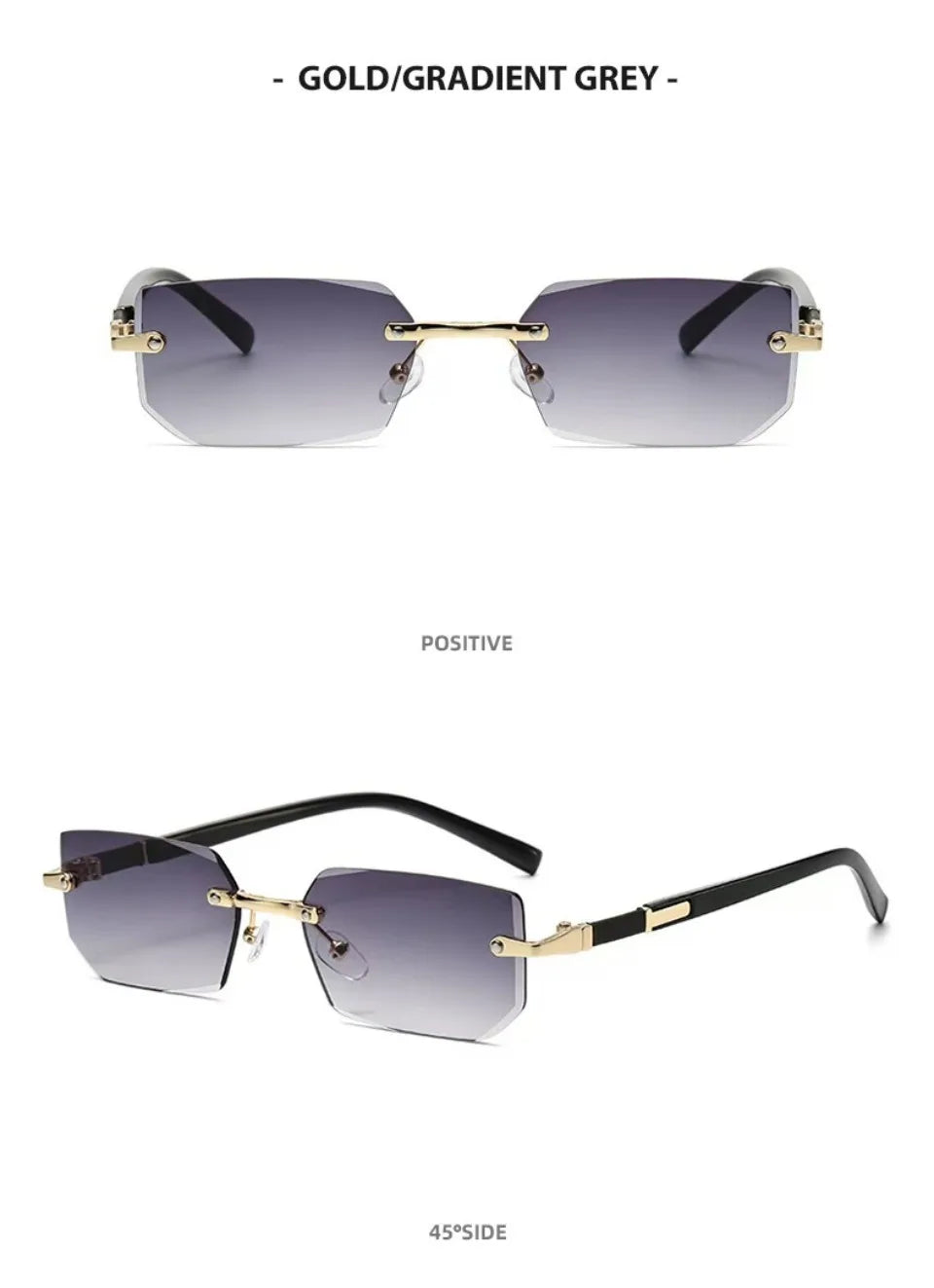Rectangle Rimless Sunglasses Women Men - Small Square Trendy Shades UV400