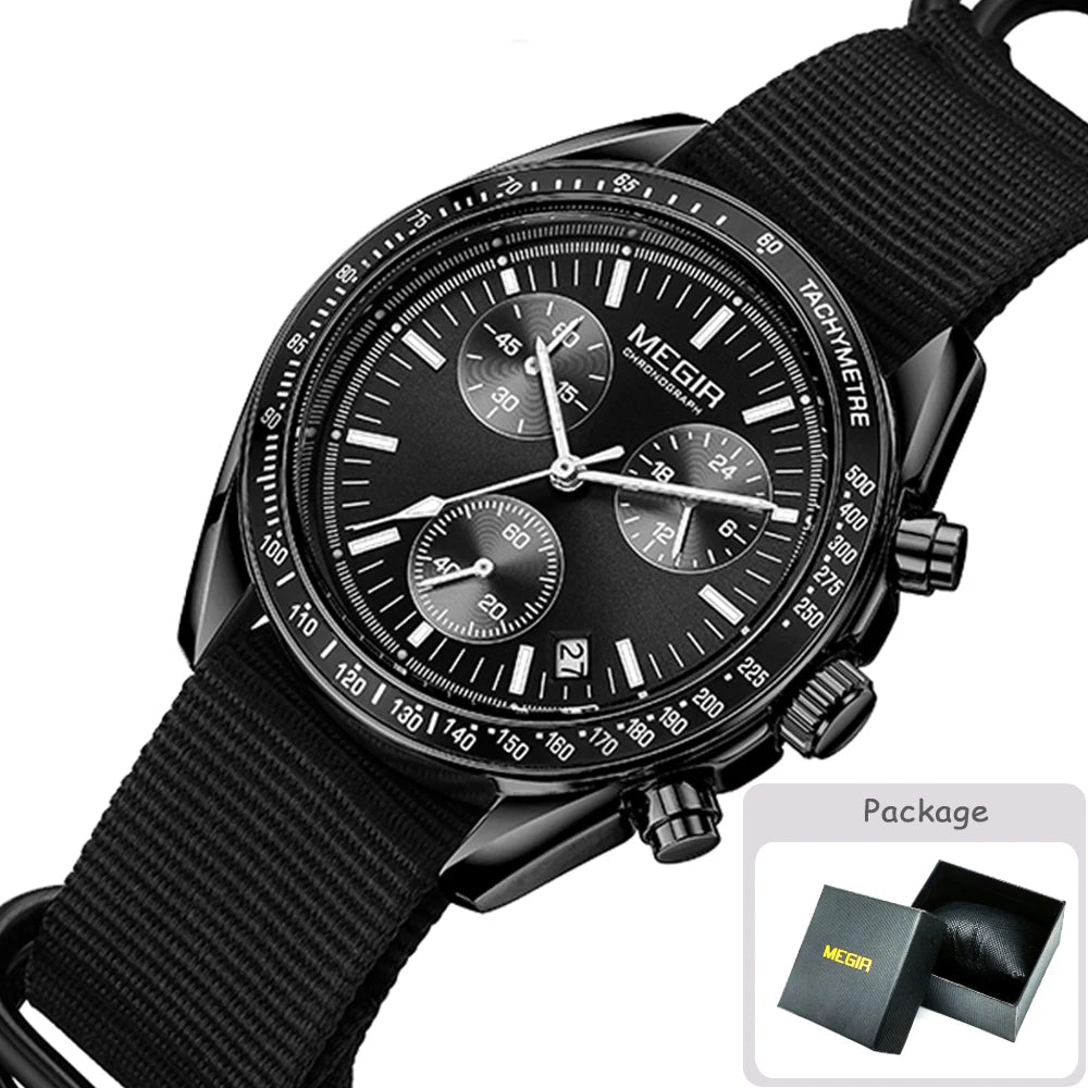 MEGIR Men's Luxury Sport Watch Chronograph Quartz Canvas Wristwatch