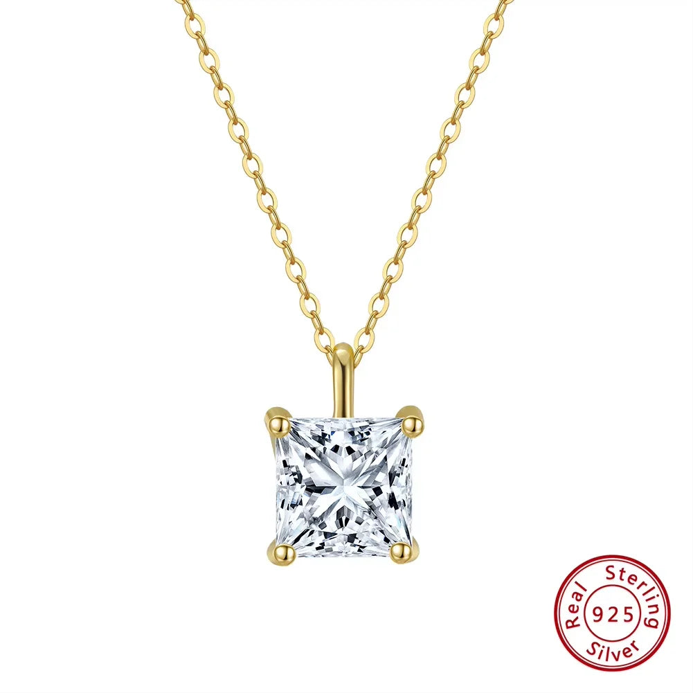 925 Sterling Silver Princess Cut Solitaire Necklace Cubic Zirconia Pendant