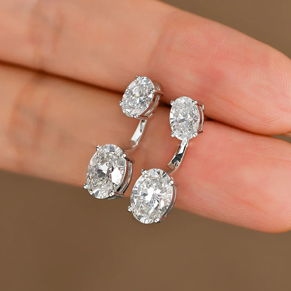 Oval Moissanite Drop Earrings-Detachable Ear cuff 925