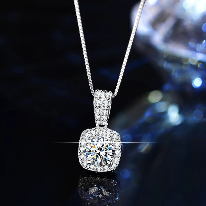 925 Sterling Silver VVSI Moissanite Crown Pendant Necklace GRA Certified