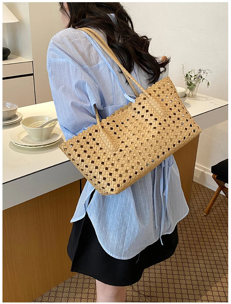 Women's Woven Shoulder Bag - Luxury Designer Tote Purse Handbag