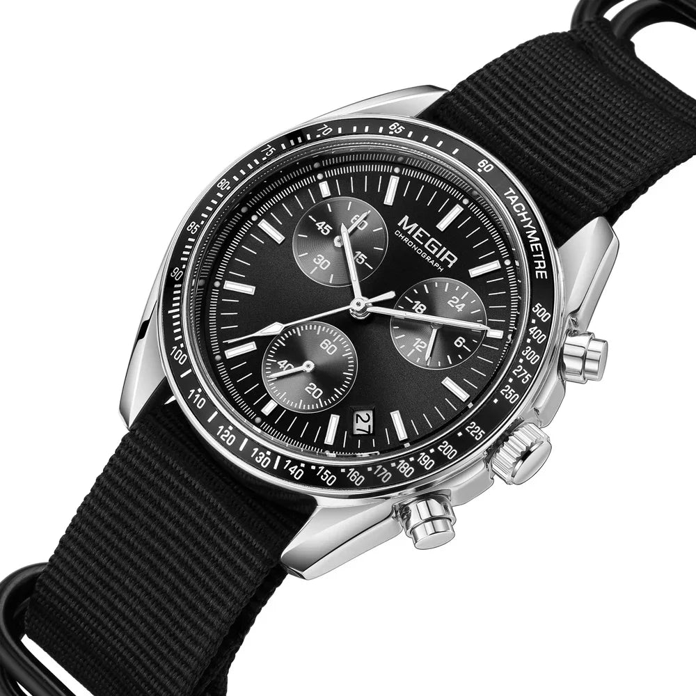 MEGIR Men's Luxury Sport Watch Chronograph Quartz Canvas Wristwatch