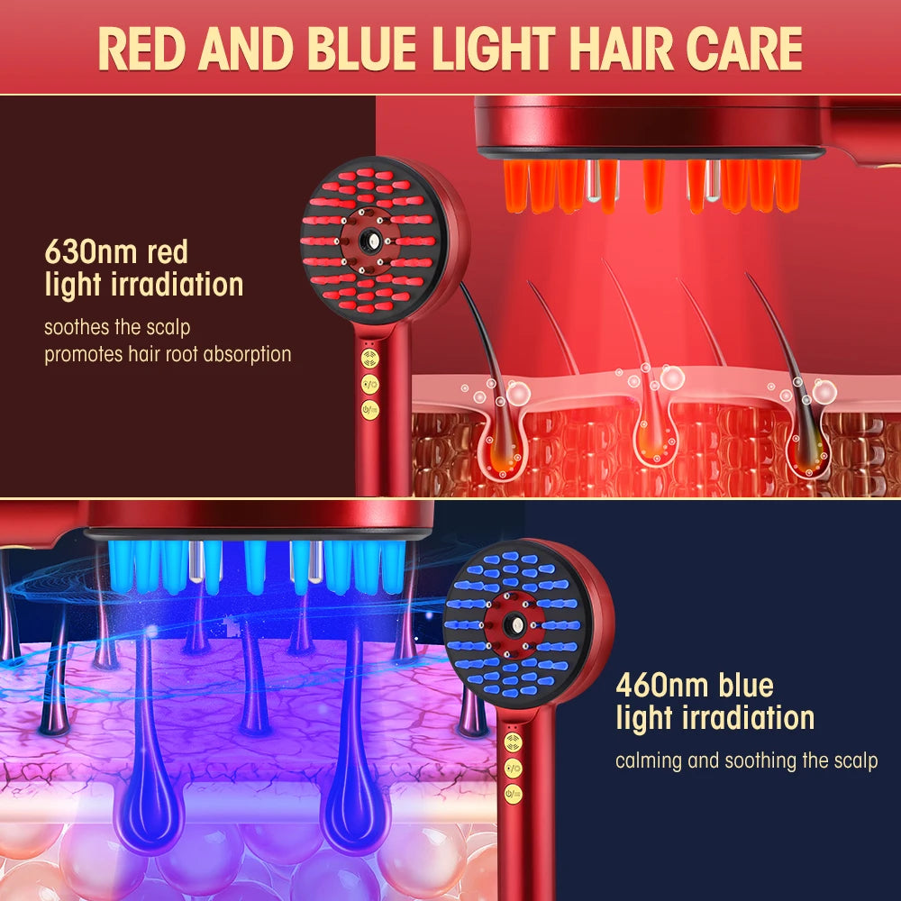 EMS Electric Massage Comb Massage Scalp Hair Growth Red Blue Light Nourish Scalp