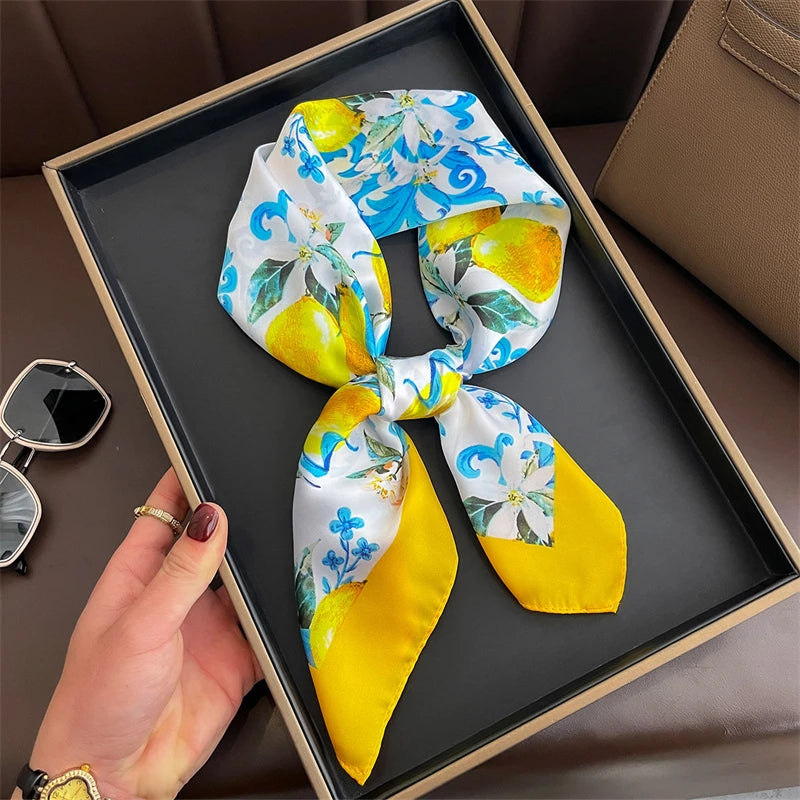 Luxury Print Satin Silk Square Scarf for Women Hijab Shawl & Elegant Wrap Accessory