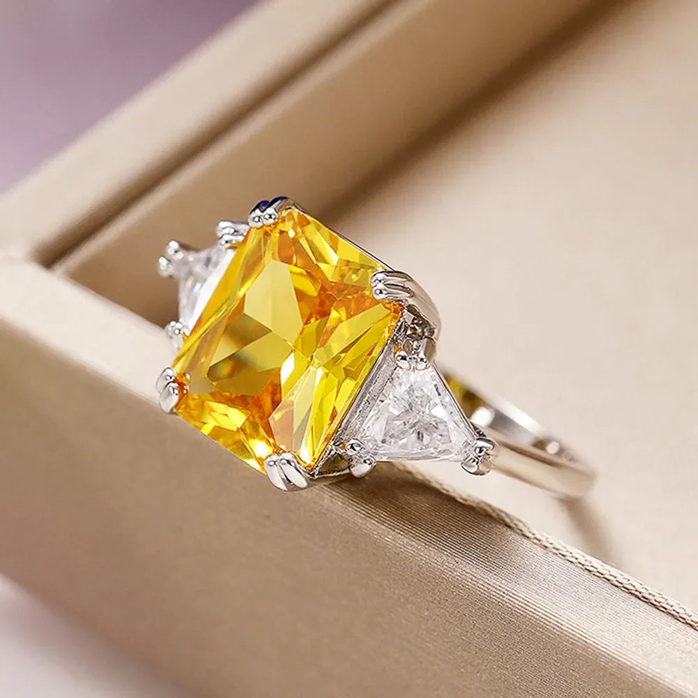 Geometric Yellow Cubic Zirconia Gold Ring