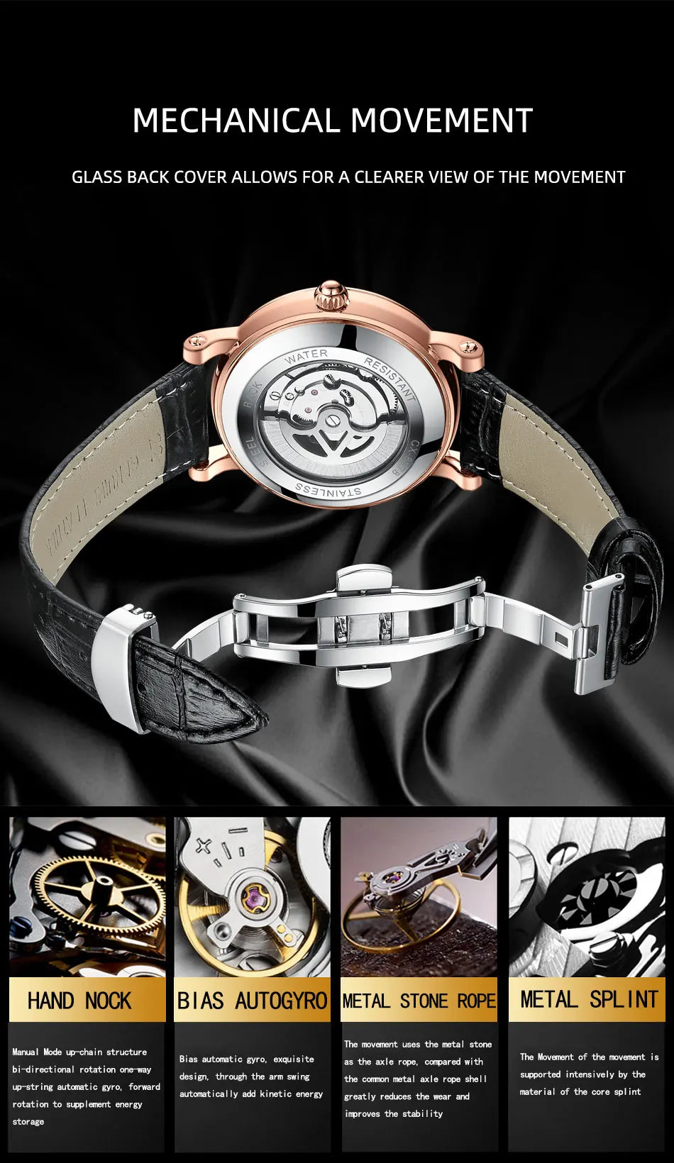Watch For Men Business Fashion Genuine Leather Waterproof Mechanical Watch New 2024