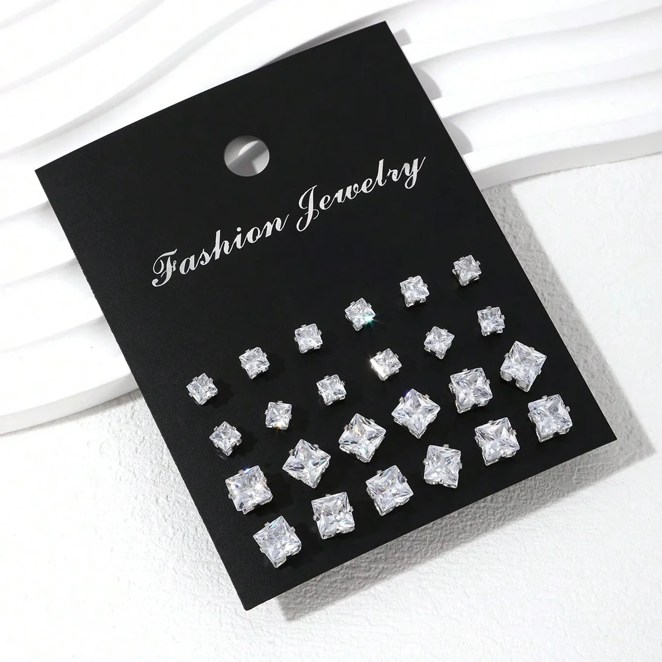 12-Pair Luxurious Shiny Zirconia Stud Earrings Set for Women